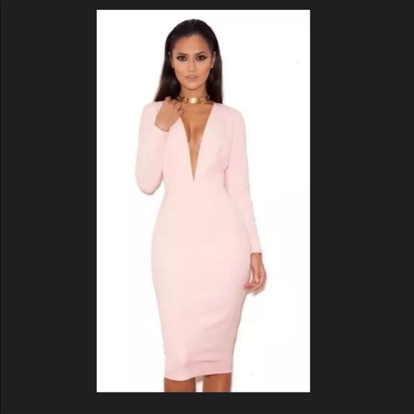 NWT HOUSE OF CB DOMINIQUE DEEP PLUNGE MIDI DRESS - Picture 1 of 7